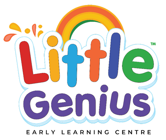Colorful "Little Genius" logo with rainbow.