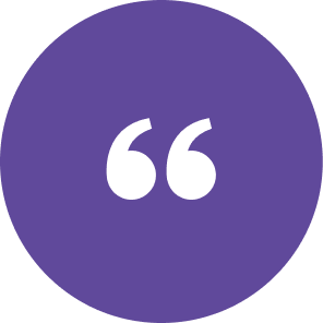 Purple circle with white quotation marks.