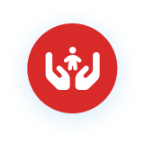 Child protection icon with red background.